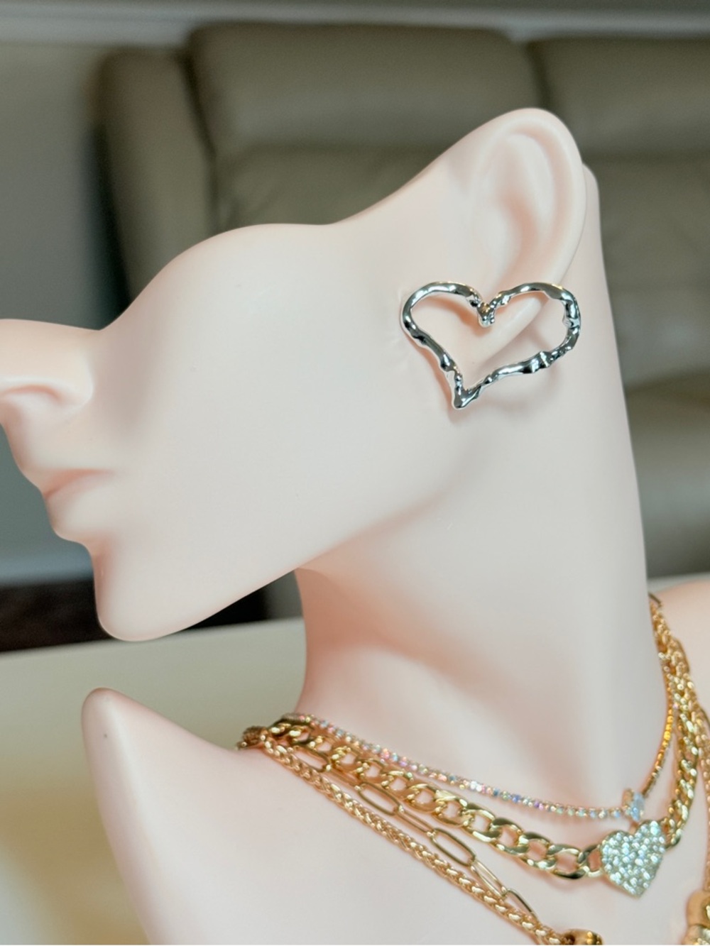 Silver Heart Outline Stud Earrings